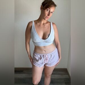 Victoria’s Secret Sleep Shorts Pink Gray Stripe Cotton Medium Loungewear